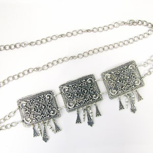 Vintage Metal Chain Belt, Chain Belt with Filigree Design