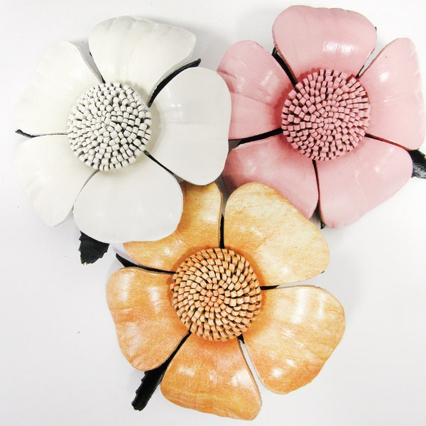 Large Leather Flowers with pin on back, Leather Flowers