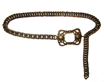 Vintage Brass Ornate Oval Chain Belt - Fits up to 50 Inches  display picture 2
