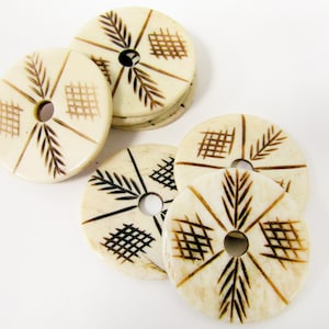 Hand Carved Bone Coins, Pack of 20 Carved Beads