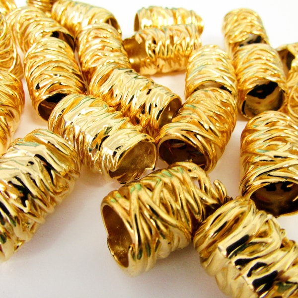 Gold Plated Barrel Beads, Pack of 22 plastic beads