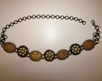 Vintage Embellished medallion chain belt for women, adjustable, one size fits most, Made in USA