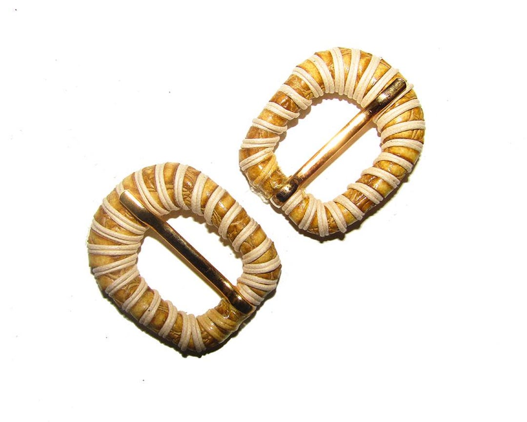 2 Pack, Vintage Small Tan Wrapped Leather Buckles, Croco Embossed ...