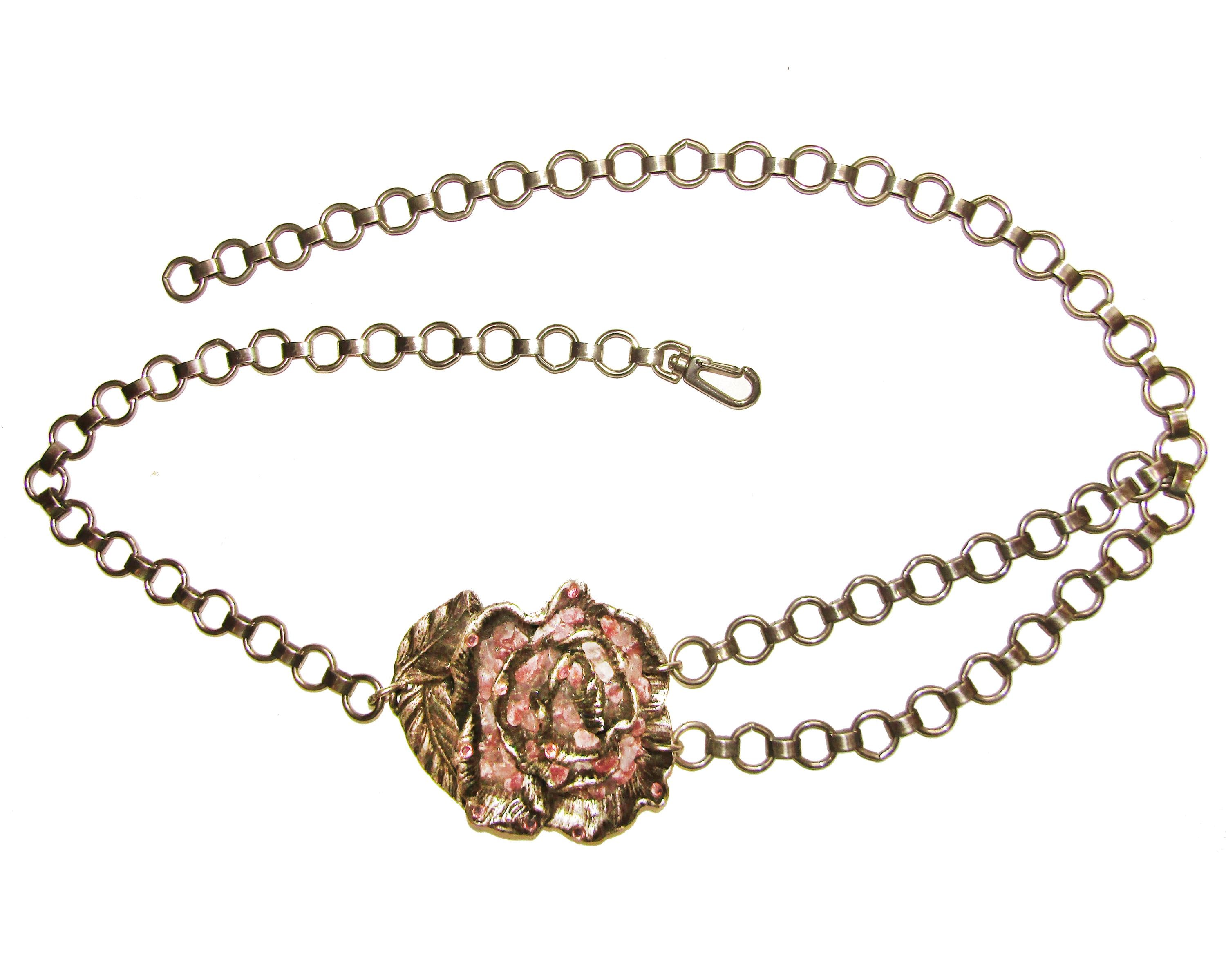 Gorgeous, Vintage, Silver Embellished Rose Chain Belt for  display picture 1