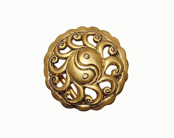90's Vintage Gold Belt Buckle, Buckle with yin yang waves design, Plaque Belt Buckle, Round Buckle, Made in Italy