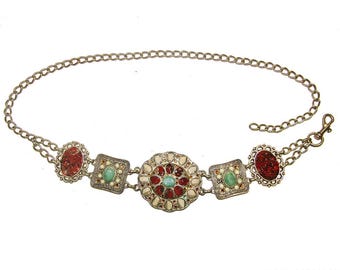 Gorgeous, Vintage, Silver Embellished Rose Chain Belt for  display picture 1
