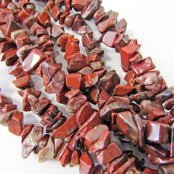 Poppy Jasper Stone Chips, Natural stone beads, 2 strands mixed small red beads