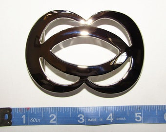 Polished Silver Belt Buckle with cutouts, plaque Buckle