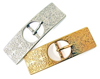 Gold Large See Shell Ribbed 2 Piece  Buckle Signed Thelma Deutsch Women Vintage Vintage Gold Tone TD Sailboat Buckle, Small Thelma Deutsch  main image 2