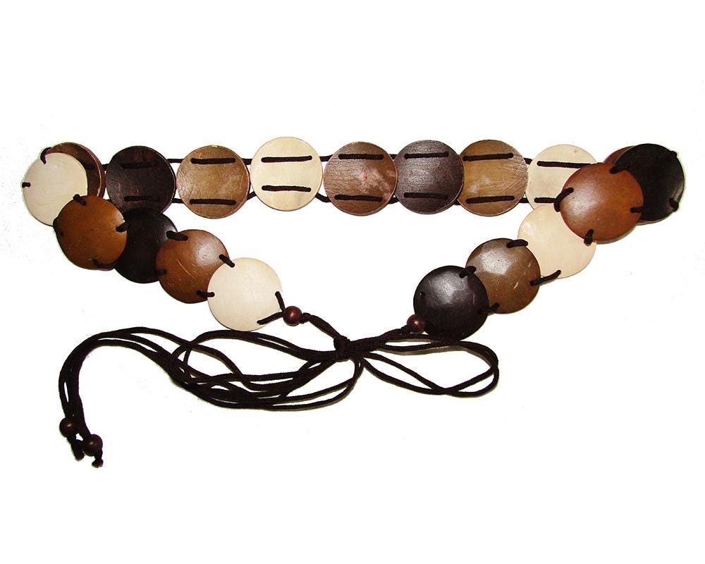 Vintage Vacation Coconut Shell Tie Belt, Made in the  display picture 3