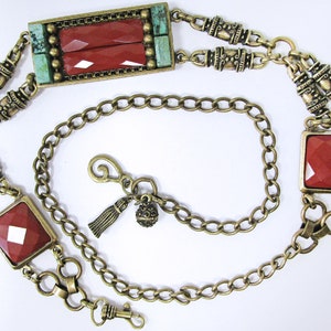 Unique Vintage Gemstone and Crystal Chain Belt, Brass or Silver with Semi-Precious stones and rhinestones, Made in USA
