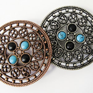 Vintage Round Belt Buckle with Turquoise, Copper or Silver Plaque Buckle, Show Buckle with cabochons
