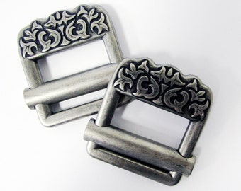 Jean Belt Buckle with Filigree Design, Pull-through slider belt buckle