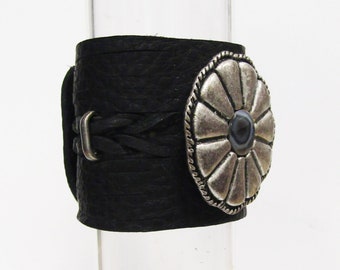 Brown Leather Cuff With Plated Design