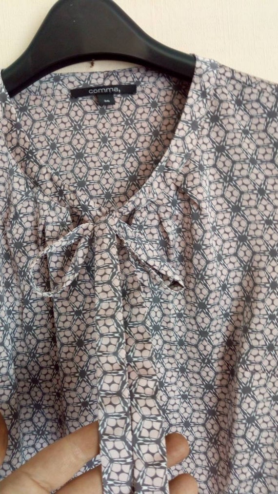 Vintage pink, grey top, Bow blouse, Silk like secr
