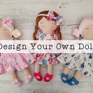 Poupée de chiffon faite à la main, concevez votre propre poupée, personnalisée, 40 cm 16, poupée déguisée, poupée en tissu. image 1