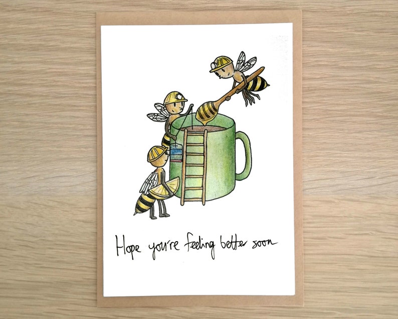 Get Well Honeybees Card Get well soon Get well cute greeting card sympathy card