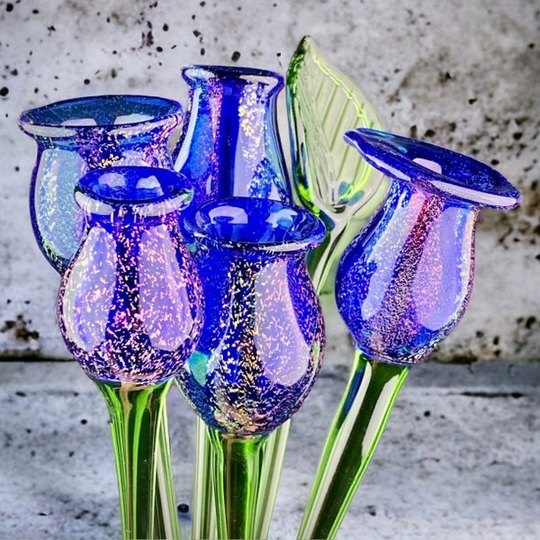 Cobalt Glass flowers make the best birthday gift in Transparent blue Dichroic glass |Glass Art Flowers |Custom flower bouquet|glass art gift