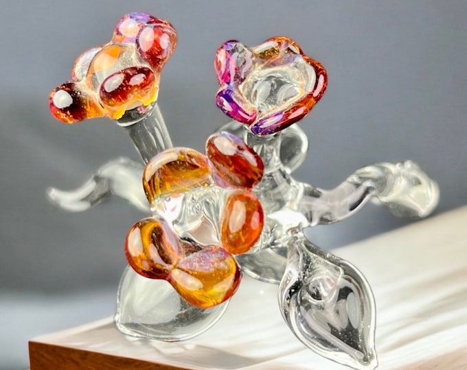 Blown Glass Flower Sculpture, Mini Glass Flower, Glass Gift, Custom