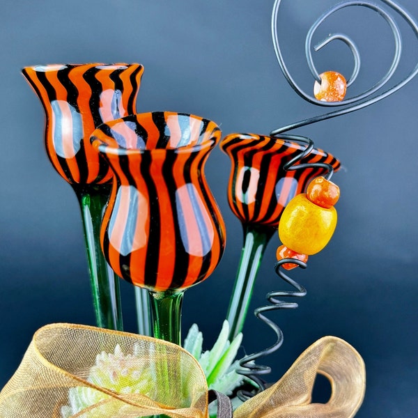 Blown glass flower arrangement in a ceramic coffee cup, custom flower arrangement, blown glass flowers, glass art gift, home decor, office