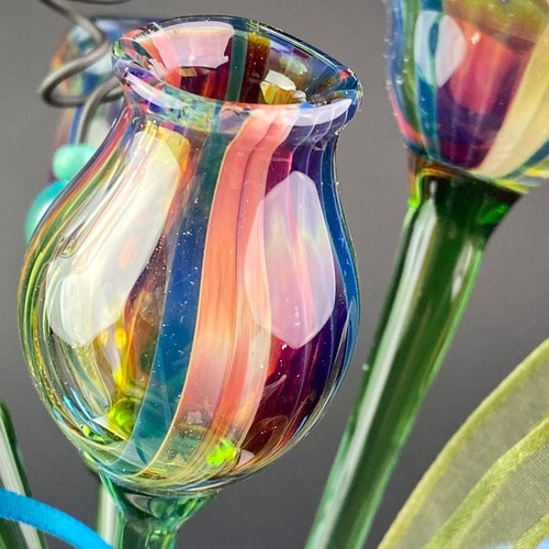 Blown Glass Flower Bouquet for Her Blown Glass Flowers to Etsy
