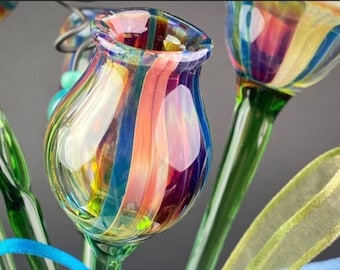 Blown Glass Flower Bouquet for Her, Birthday Blown glass flowers to steal her heart, blown glass flowers, Birthday gift flowers, Mothers Day