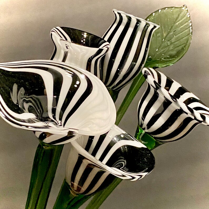 Blown Glass Flowers for Her Black and White Blown Glass Etsy
