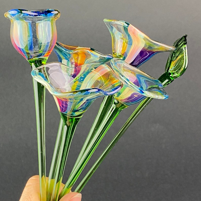 Blown Glass Flower Bouquet for Her Blown Glass Flowers to Etsy