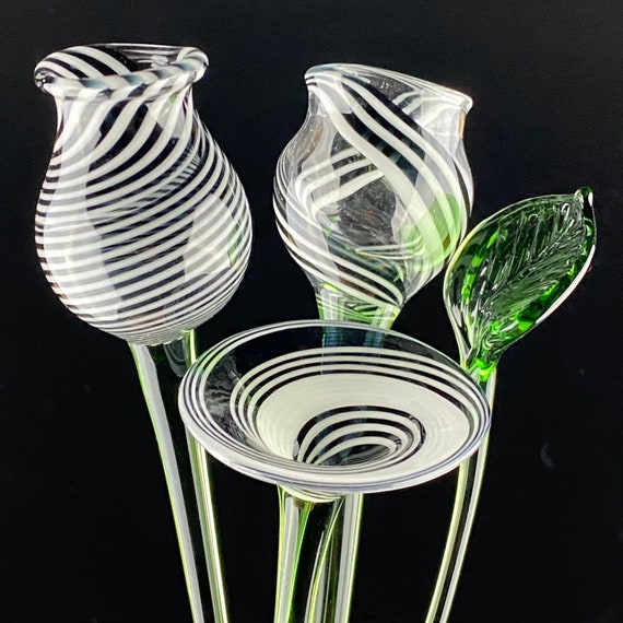 Blown Glass Flowers for Her Black and White Blown Glass Etsy