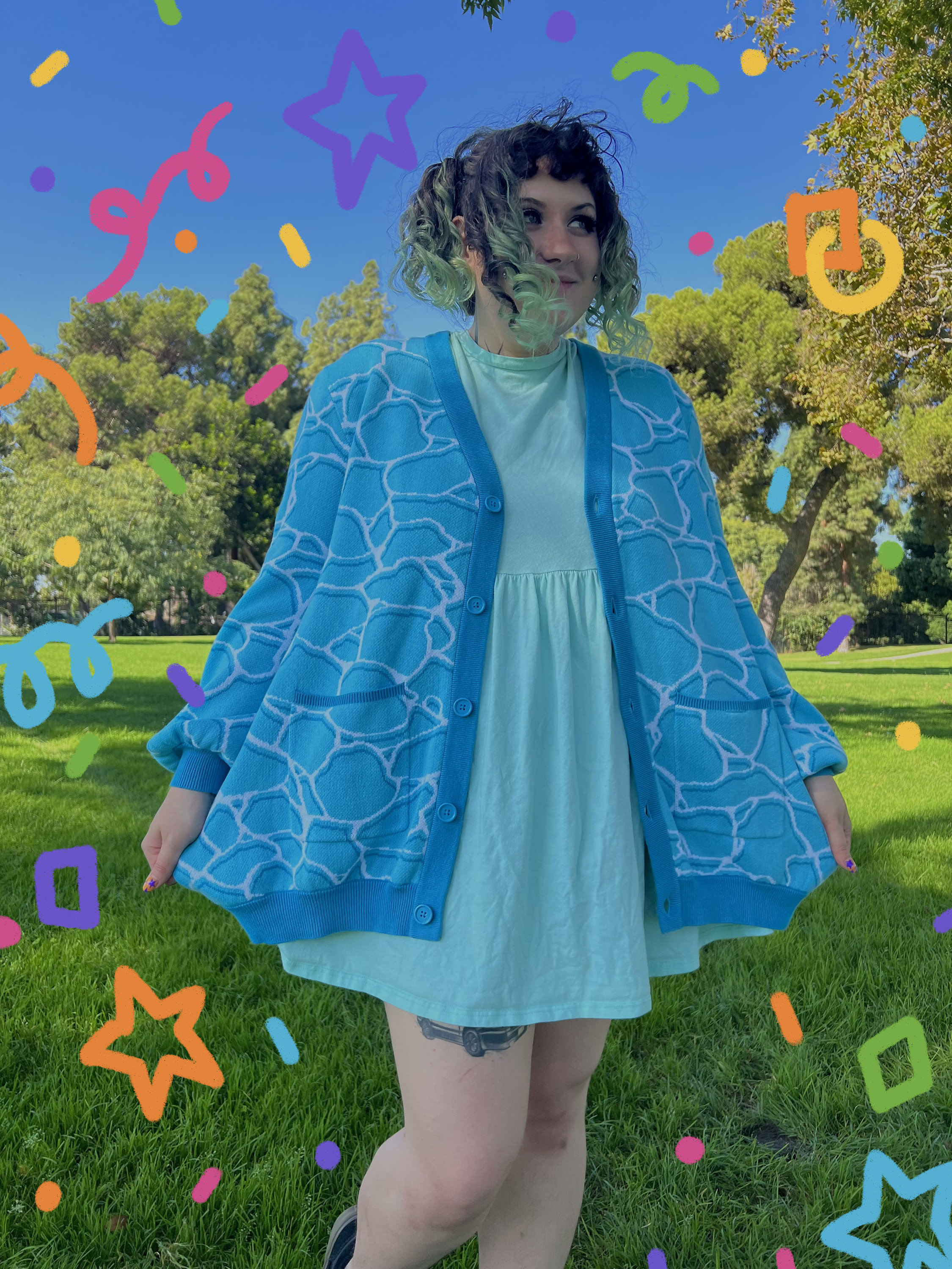 Pixel Water Cardigan - Heavy Knit Sweater - Plus Sized Sweater