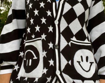Gothic Clown Core Cardigan -Heavy knit Sweater - plus sized - Sensory Friendly clothes - Cute Cardigan