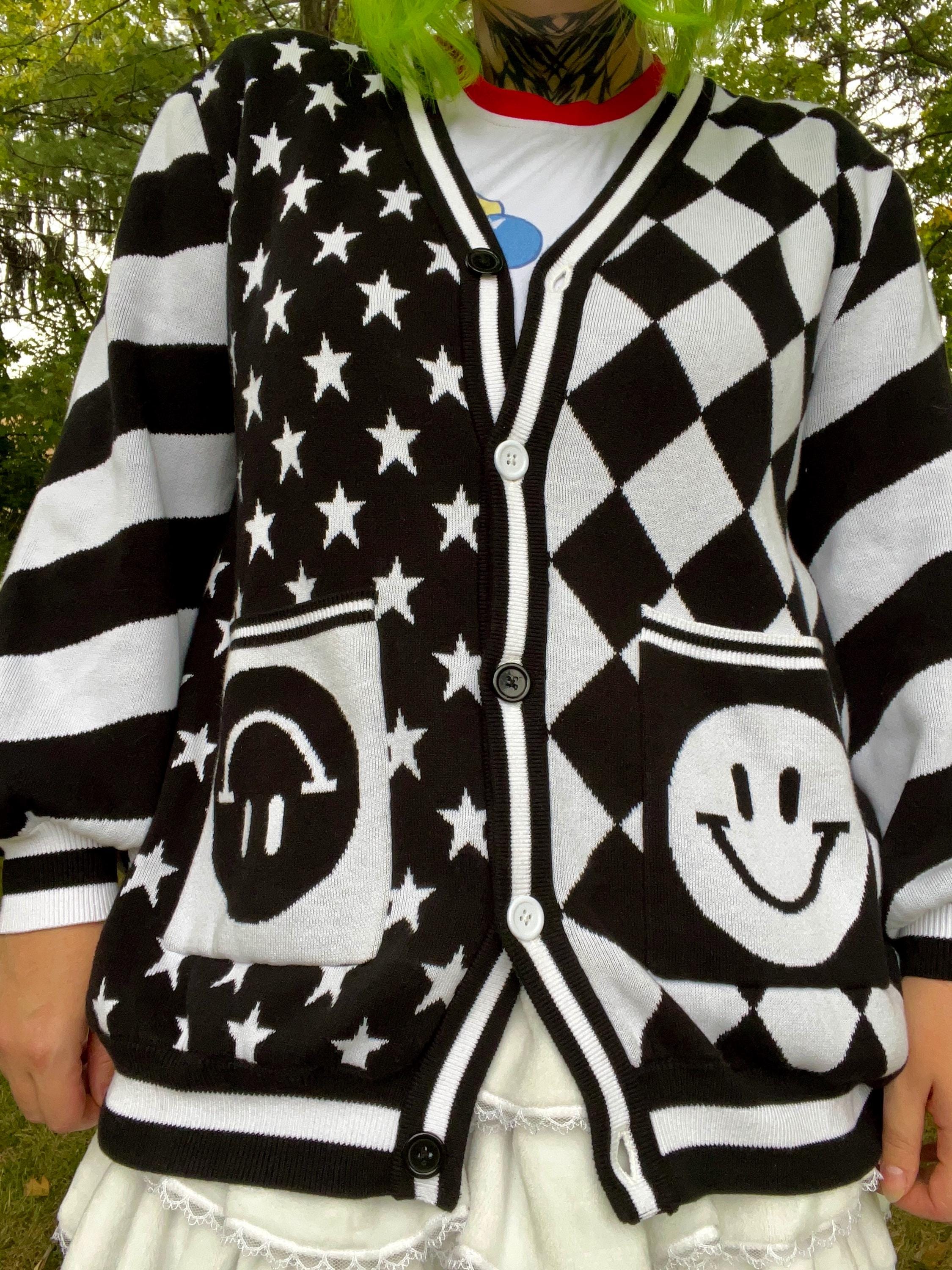 Gothic Clown Core Cardigan -heavy Knit Sweater - Plus Sized