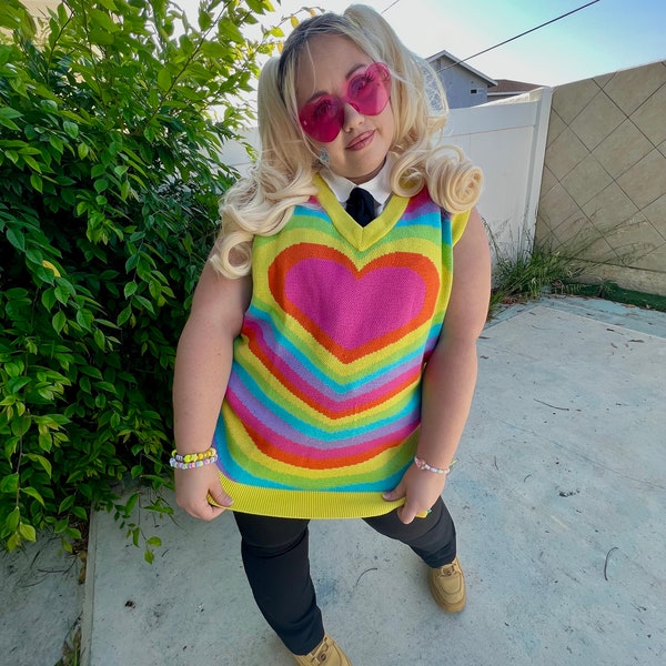 Rainbow Cardi Vest- Heavy Knit Sweater Vest - 100% Cotton knitwear - Plus size clothing - Sensory Friendly - Colorful clothing