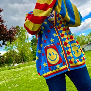 Clown Core Cardigan primary colors Heavy knit Sweater plus sized Sensory Friendly clothes Cute Cardigan image 4