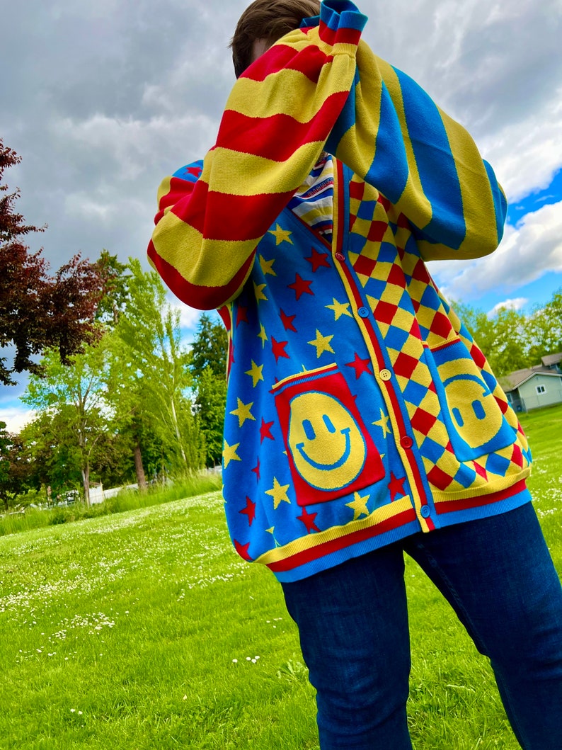Clown Core Cardigan primary colors Heavy knit Sweater plus sized Sensory Friendly clothes Cute Cardigan image 4