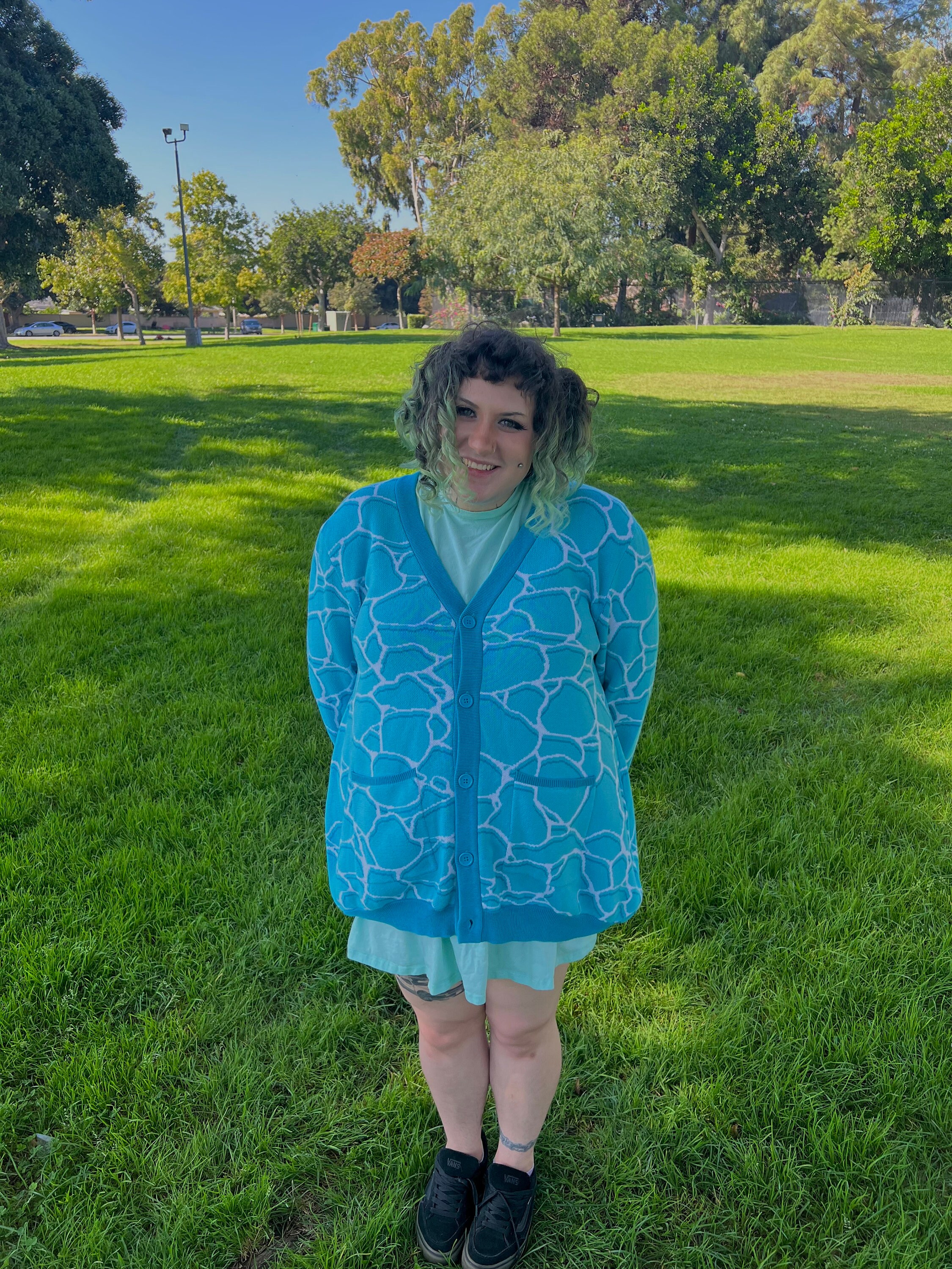 Pixel Water Cardigan - Heavy Knit Sweater - Plus Sized Sweater