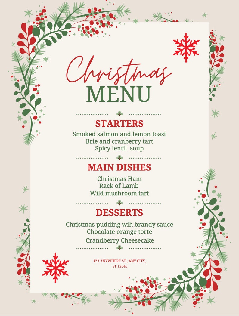 Christmas Menu 2023 Etsy