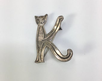 Vtg 70s 80s Dark Blue Name Letter Initial /'K/' Brooch