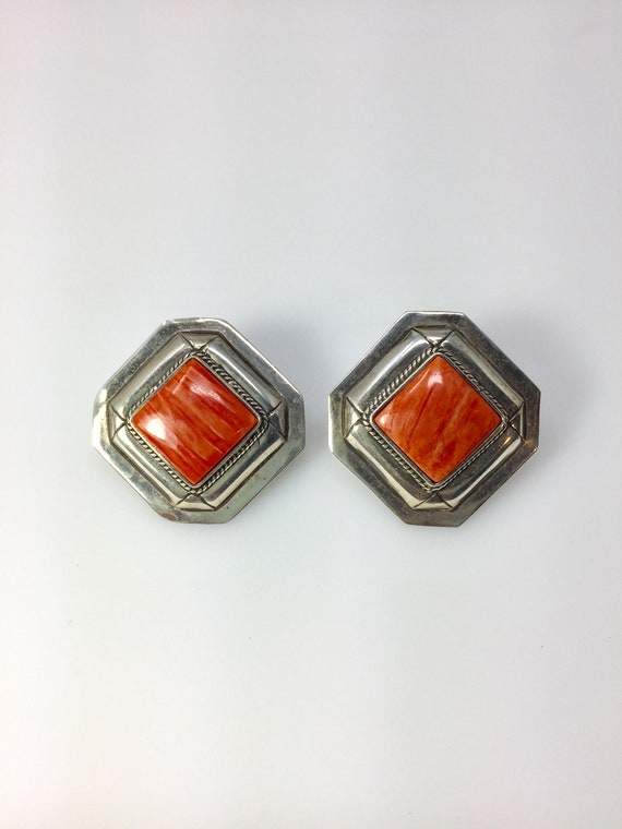 Sterling silver huge clip on earrings with orange