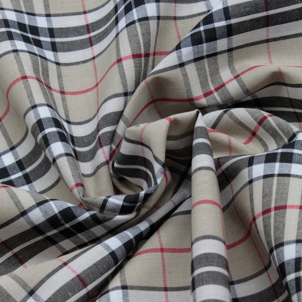 Caramel Thompson Tartan Check - 65% Polyester, 35 perc Cotton. Tartan fabric by the yard.