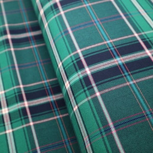 Jade Green Tartan Fabric: Polyviscose Stretch, Matching Thread Available