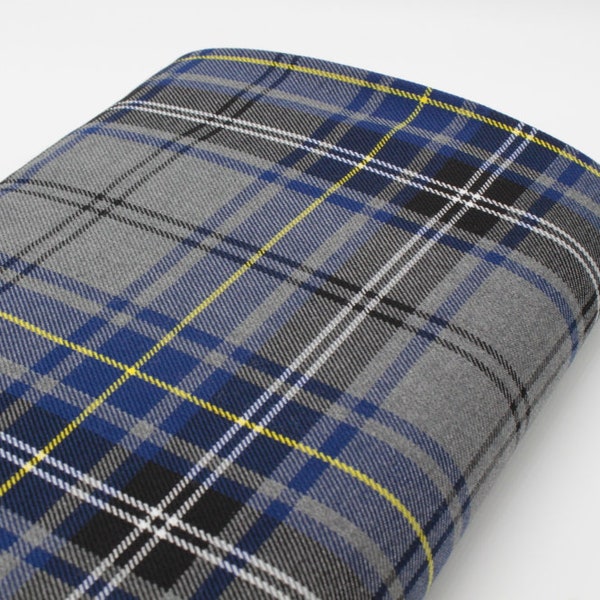 Tartan Mode Bleu Marine & Gris, Polyviscose, adapté pour la décoration et l'habillement + fil assorti. Tissu tartan par cour.