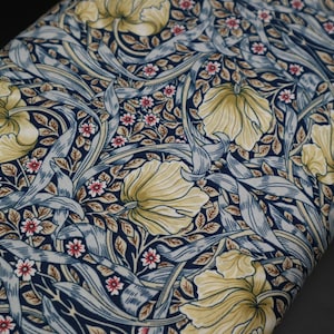 William Morris Fabric Navy Pima Lawn 100% cotton - breathable absorbent, flow fabric, 150 cm width, 110 gsm. Fabric by the metre.