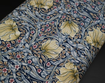 William Morris Navy Pima Lawn Lightweight Fabric 100% Cotton, Width 150 cm / 59'', Weight 110 gsm