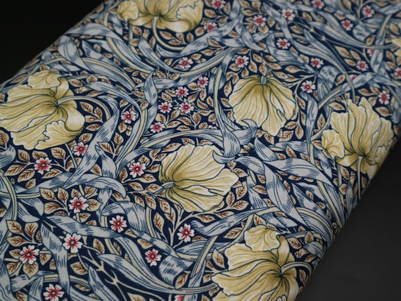 William Morris Navy Pima Lawn Lightweight Fabric 100% Cotton, Width 150 cm / 59'', Weight 110 gsm