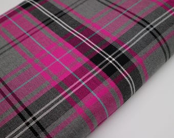 Fashion Cerise Pink Tartan Fabric + matching thread. Tartan fabric by the yard. Pink tartan fabric. Width 147 cm / 57.9'', weight 190 gsm