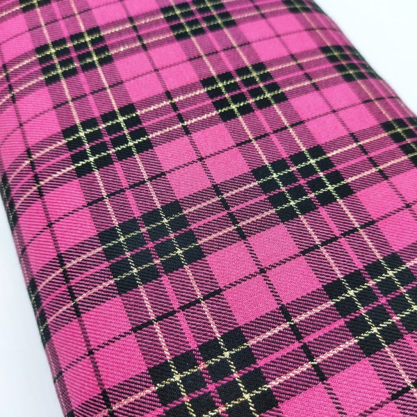 Total Pink with Lurex - Polyviscose Tartan +  matching thread. Tartan fabric by the yard. Pink and black tartan fabric. Hot pink fabric.