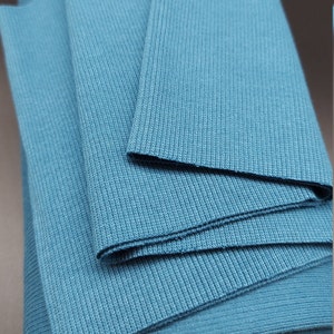 Petrol Rib Knit Tube 2 x 37 cm. Weight 340 gsm, 97% cotton, 3 perc. elastan, suitable for Cuffs, Waistbands, Necklines.