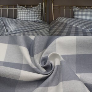 100% Cotton Calico Fabric Light Grey Gingham, 5 cm squares.  Medium Weight as Fabric for Clothing, Curtains, Table Cloth