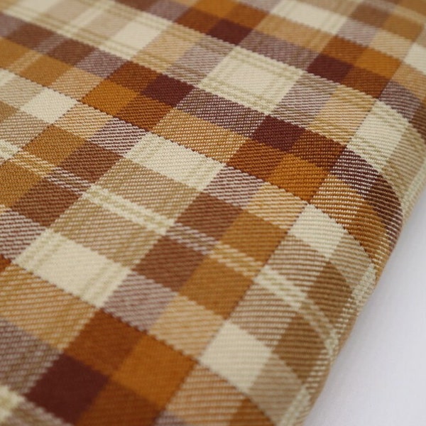 Tissu tartan marron caramel - Tissu polyviscose adapté pour le bricolage et les vêtements + fil assorti. Tissu écossais par mètre.